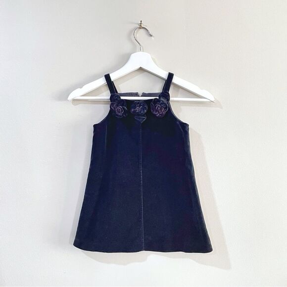 Simonetta Mini Velvet A-Line Appliqué Dress Girls 3 Navy Blue Holiday Party - Picture 2 of 9